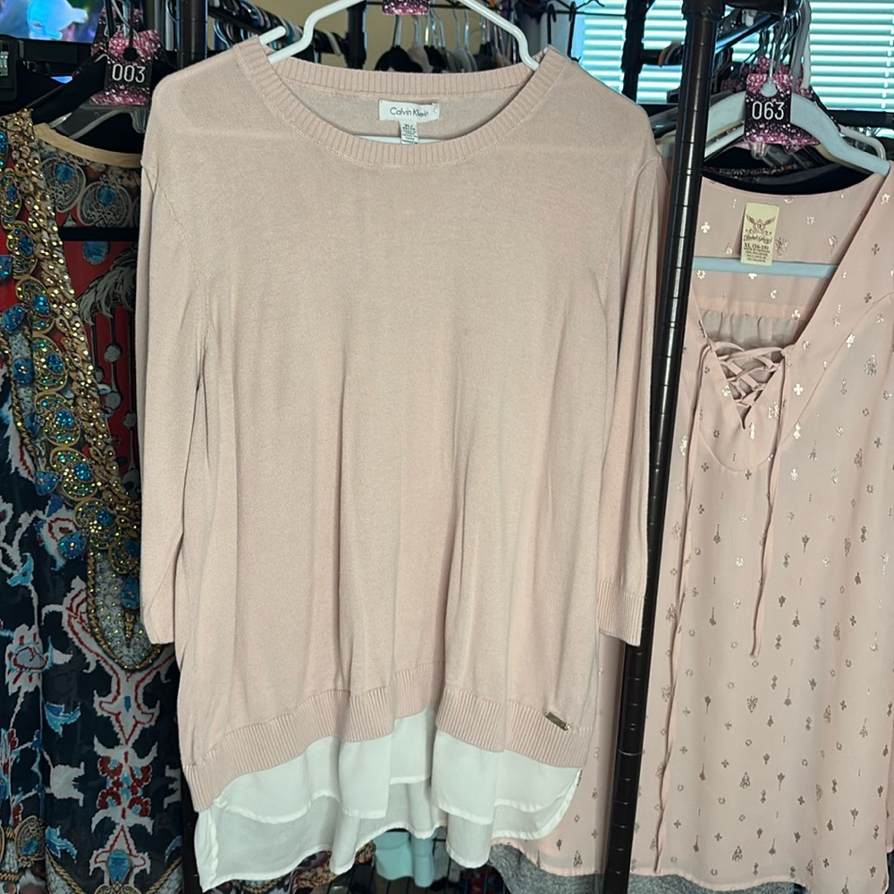 Calvin Klein Pink Top‎ With White Faux Shirt Underneath